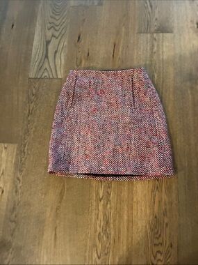 LOFT Pink Herringbone Tweed Mini Skirt